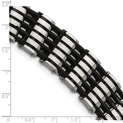 Stainless Steel Chisel Polished With Black Rubber 8.5 Inch Bracelet