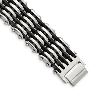 Stainless Steel Chisel Polished With Black Rubber 8.5 Inch Bracelet