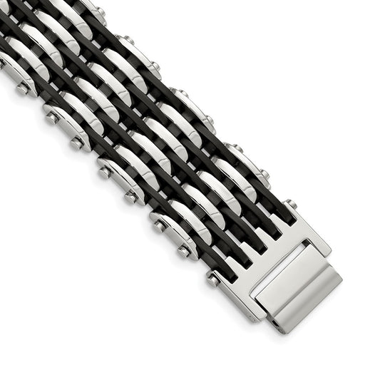 Stainless Steel Chisel Polished With Black Rubber 8.5 Inch Bracelet