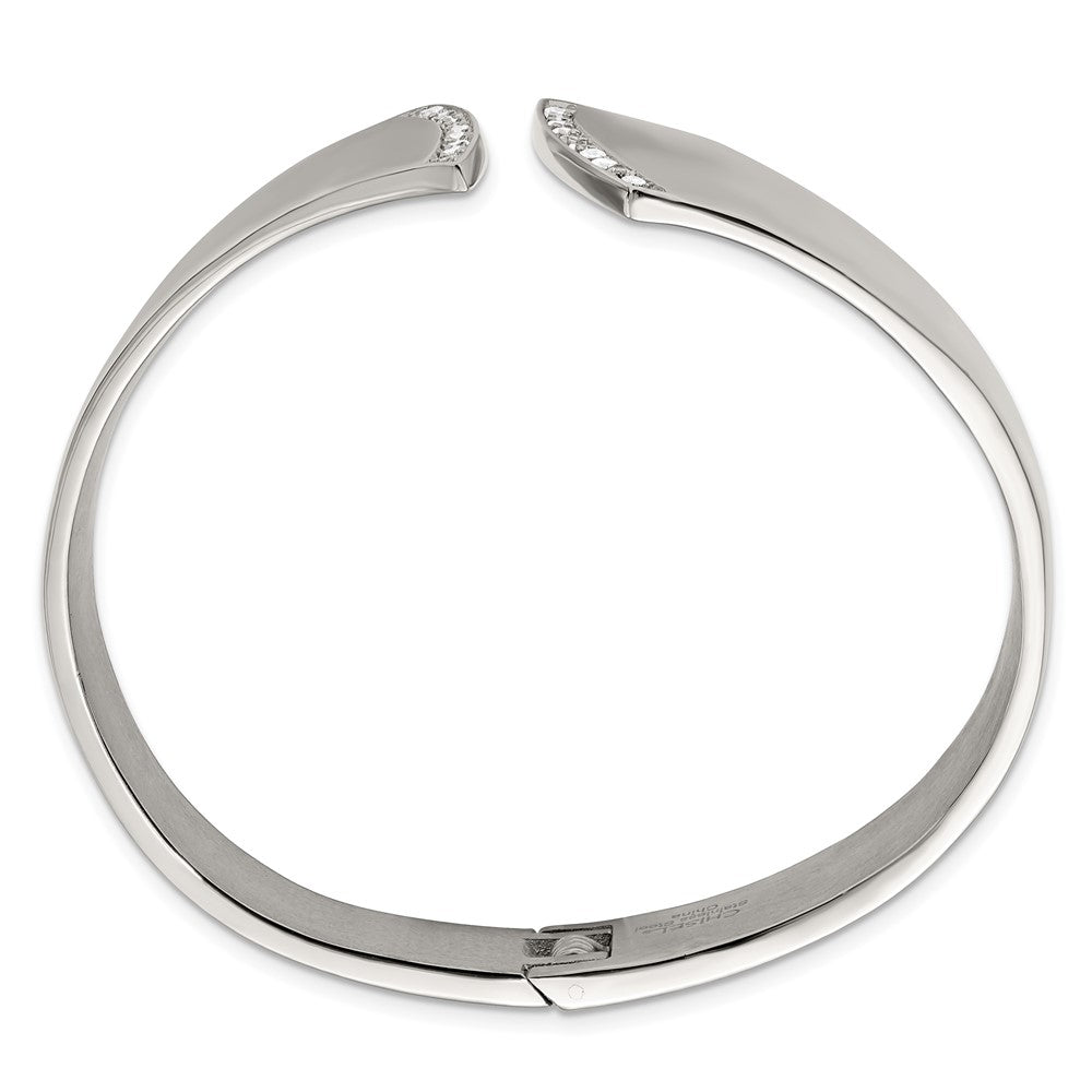 Stainless Steel Polished With Cz Hinged Bangle