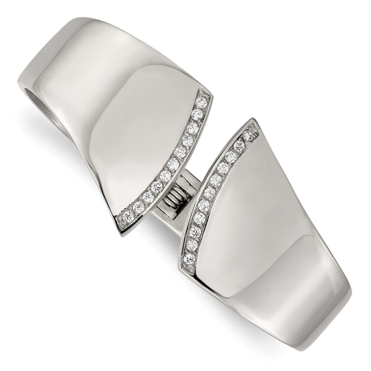 Stainless Steel Polished With Cz Hinged Bangle