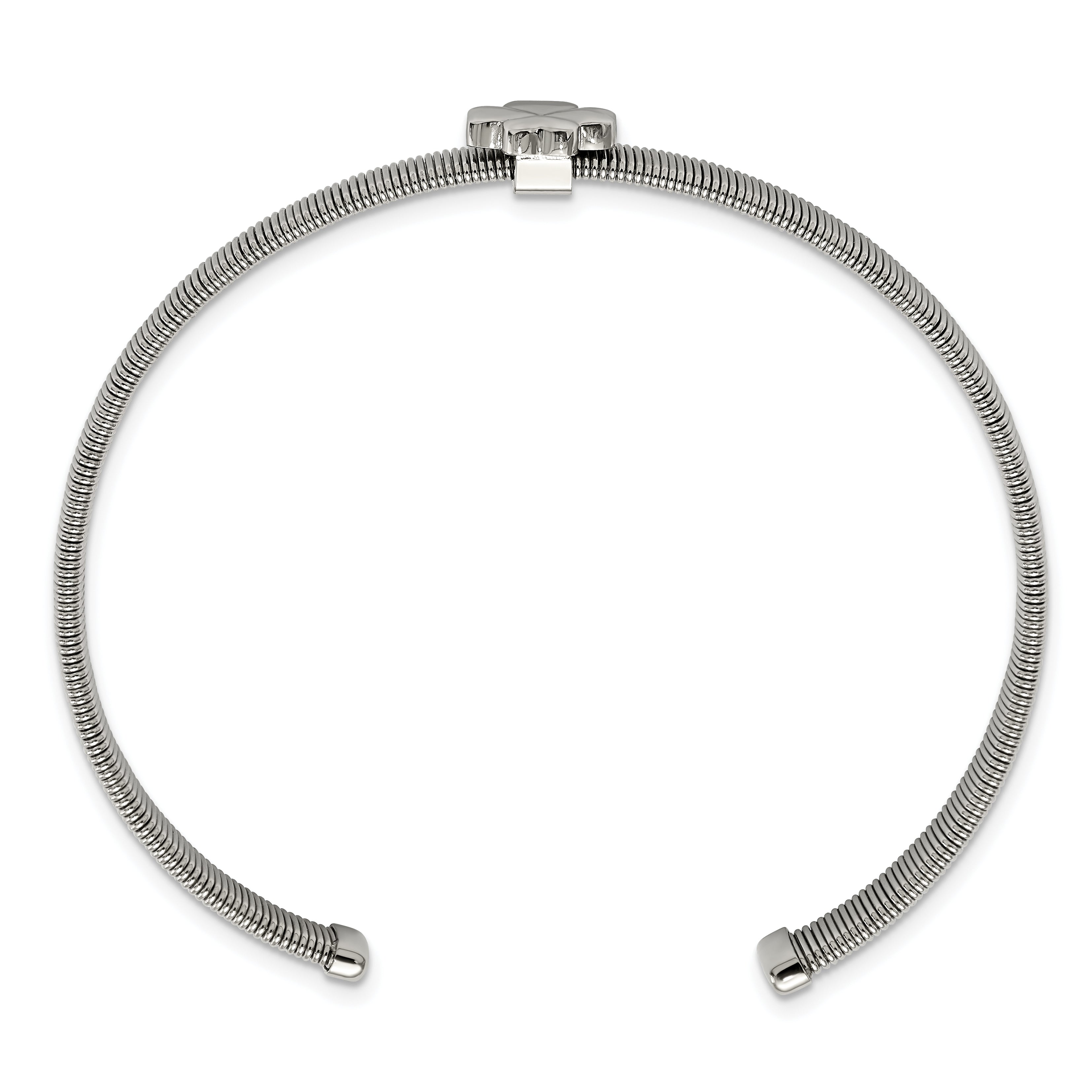 Stainless Steel Chisel Polished Four Leaf Clover Flexible Cuff Bangle