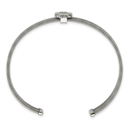 Stainless Steel Chisel Polished Four Leaf Clover Flexible Cuff Bangle