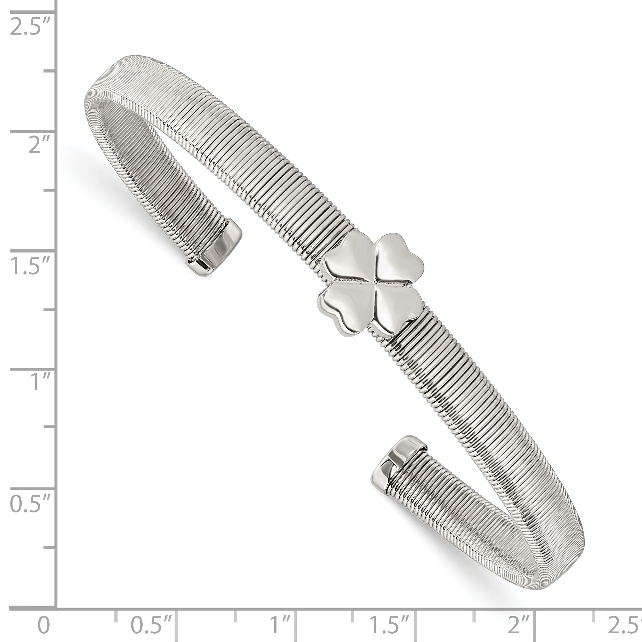Stainless Steel Chisel Polished Four Leaf Clover Flexible Cuff Bangle