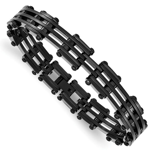8.5 Inch Stainless Steel Polished Black Ip-Plated Bracelet