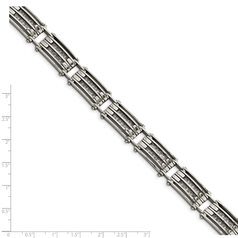 Stainless Steel Chisel Polished With Grey Carbon Fiber Inlay 8.25 Inch Link Bracelet
