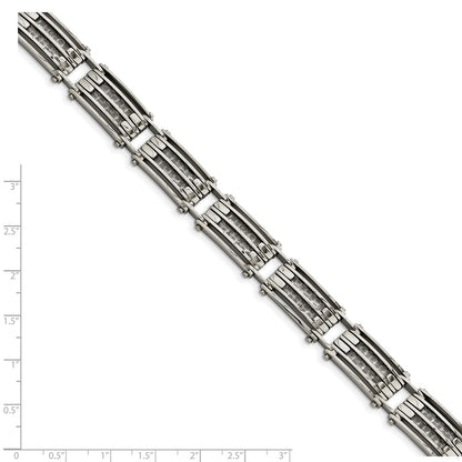 Stainless Steel Chisel Polished With Grey Carbon Fiber Inlay 8.25 Inch Link Bracelet