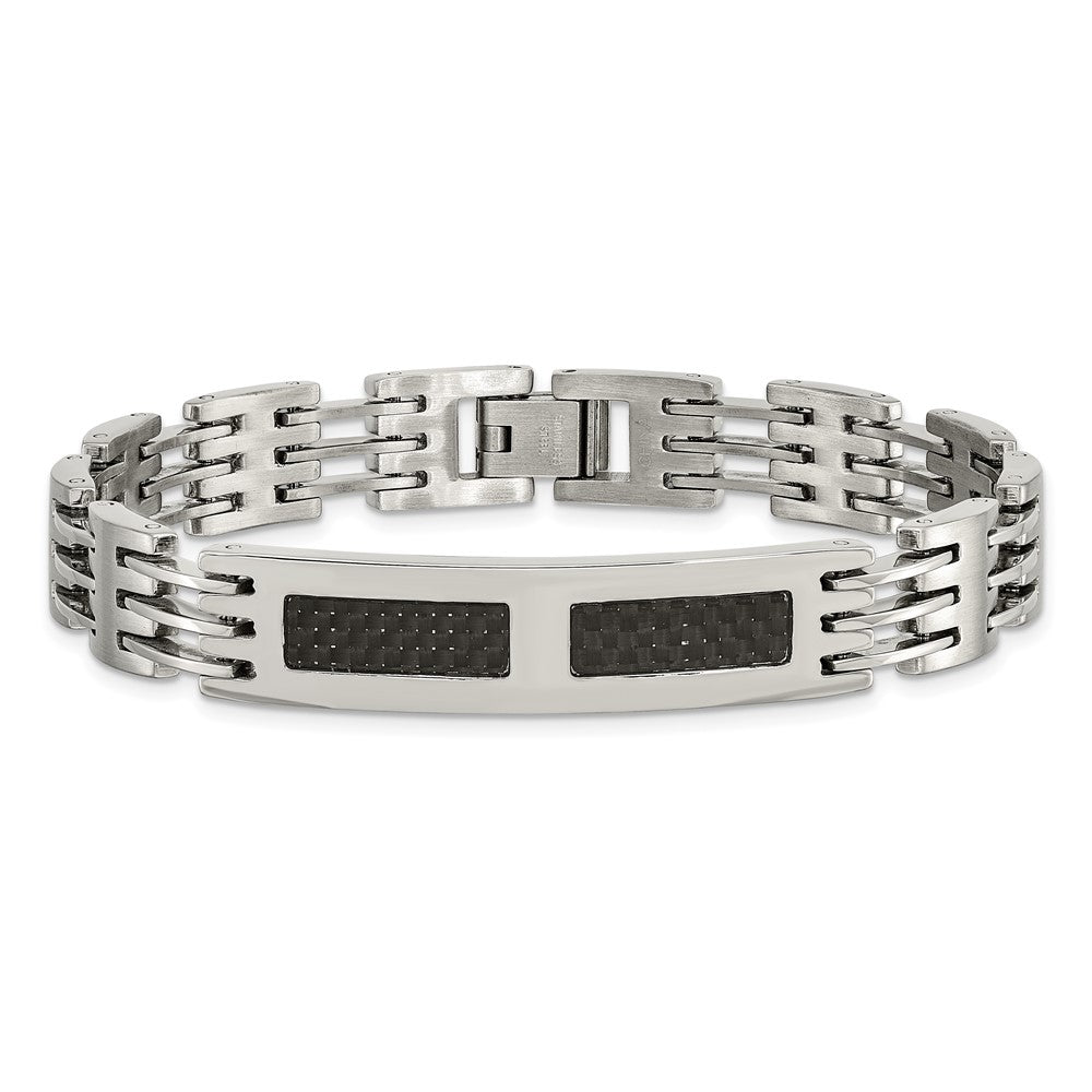 8.5 Inch Stainless Steel Polished W/Black Carbon Fiber Inlay 8.5In Id Bracelet
