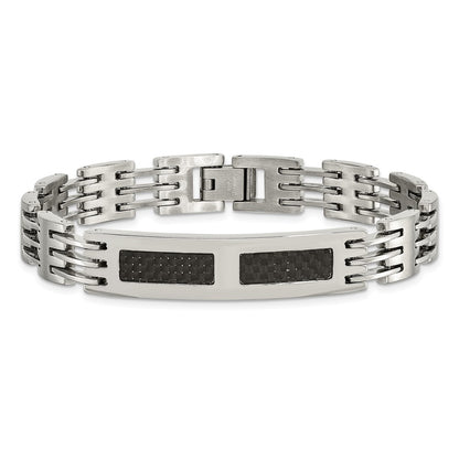 8.5 Inch Stainless Steel Polished W/Black Carbon Fiber Inlay 8.5In Id Bracelet