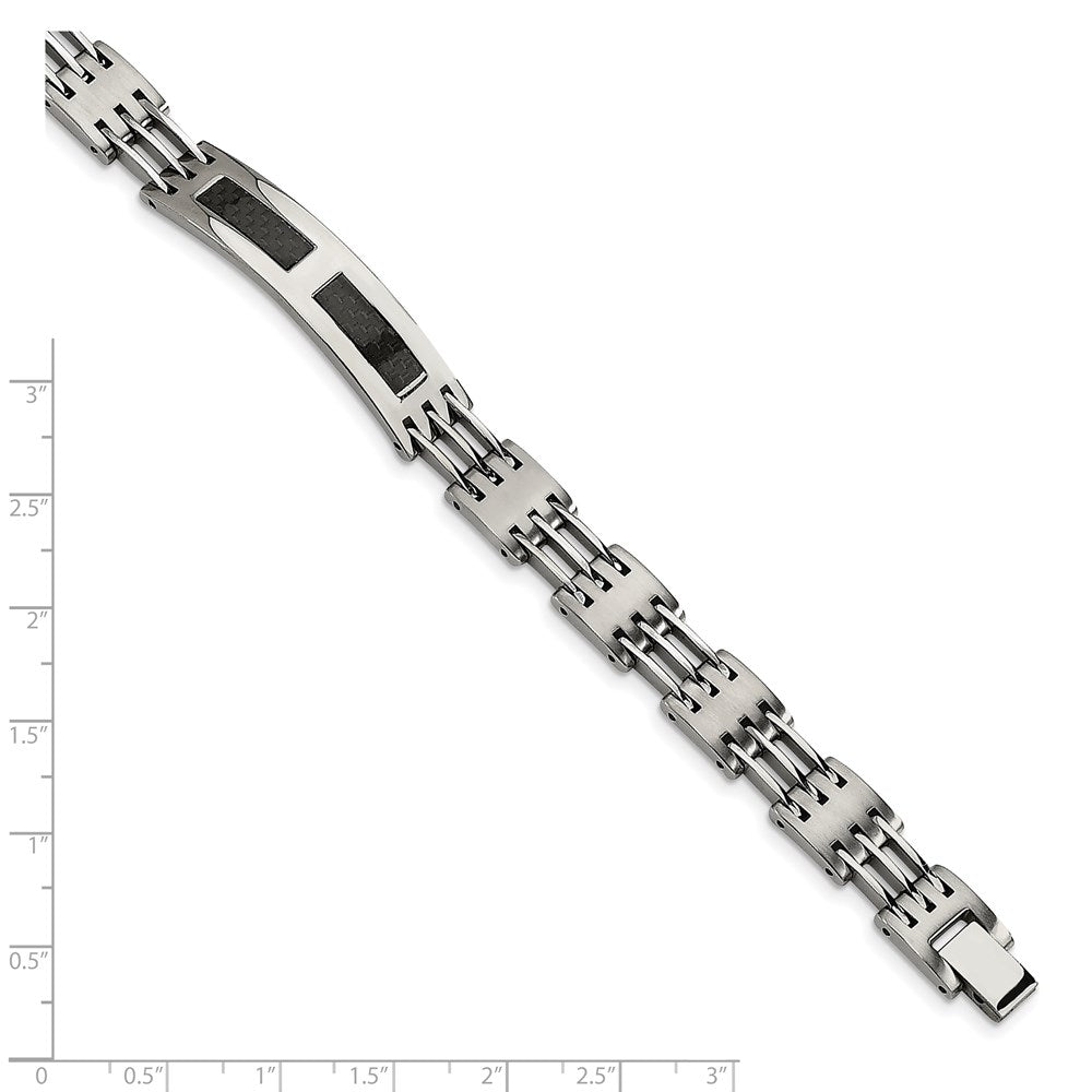 8.5 Inch Stainless Steel Polished W/Black Carbon Fiber Inlay 8.5In Id Bracelet