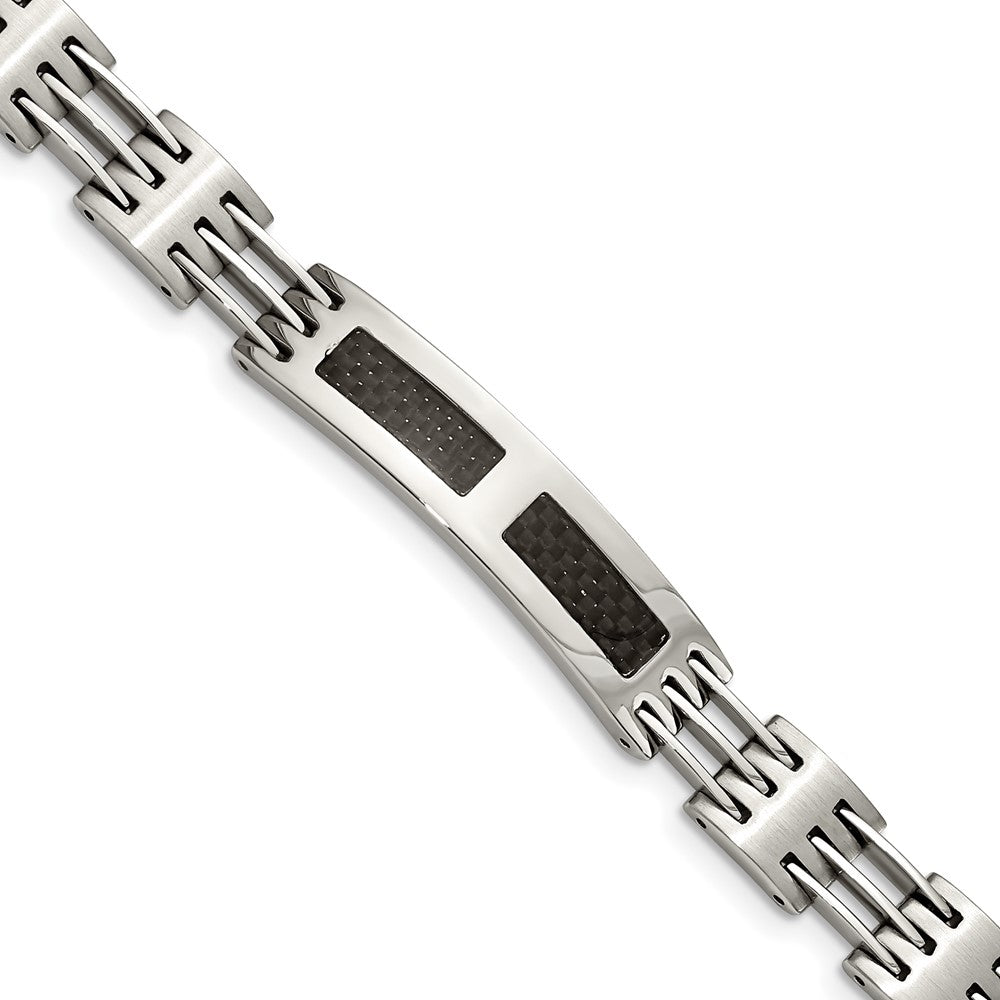 8.5 Inch Stainless Steel Polished W/Black Carbon Fiber Inlay 8.5In Id Bracelet