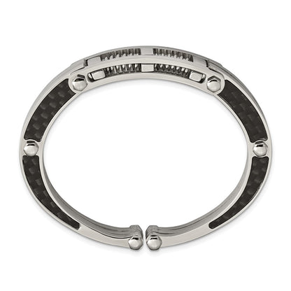 Stainless Steel Chisel Brushed And Polished With Black Carbon Fiber Inlay Hinged Bangle
