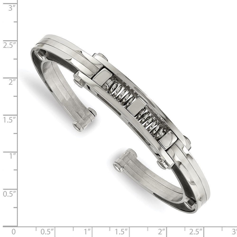 Stainless Steel Chisel Brushed And Polished With Black Carbon Fiber Inlay Hinged Bangle