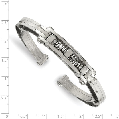 Stainless Steel Chisel Brushed And Polished With Black Carbon Fiber Inlay Hinged Bangle