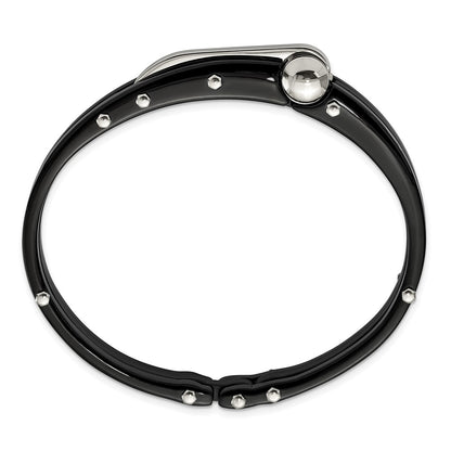 Stainless Steel Chisel Polished Black Ip-Plated And Pvc Hinged Bangle