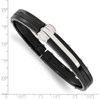 Stainless Steel Chisel Polished Black Ip-Plated And Pvc Hinged Bangle