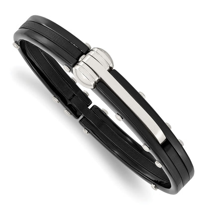 Stainless Steel Chisel Polished Black Ip-Plated And Pvc Hinged Bangle