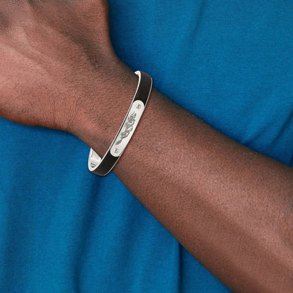 Stainless Steel Polished W/Black Rubber Laser Etched Dragon Bangle