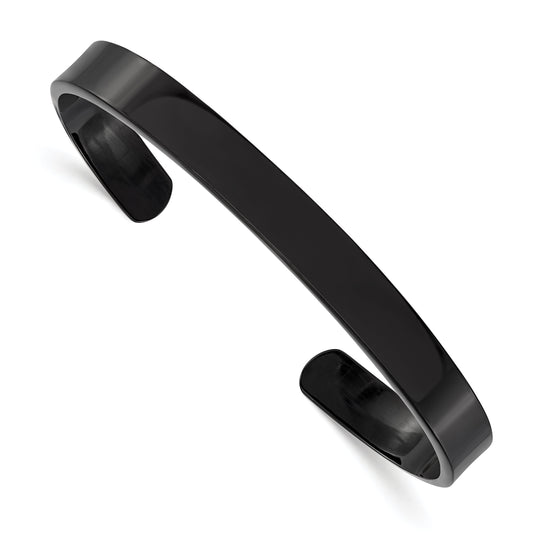 Stainless Steel Chisel Polished Black Ip-Plated 9mm Cuff Bangle