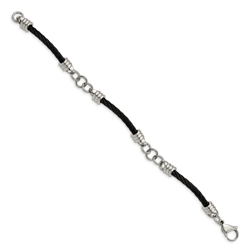 Stainless Steel Chisel Polished Black Ip-Plated Cable 9 Inch Bracelet