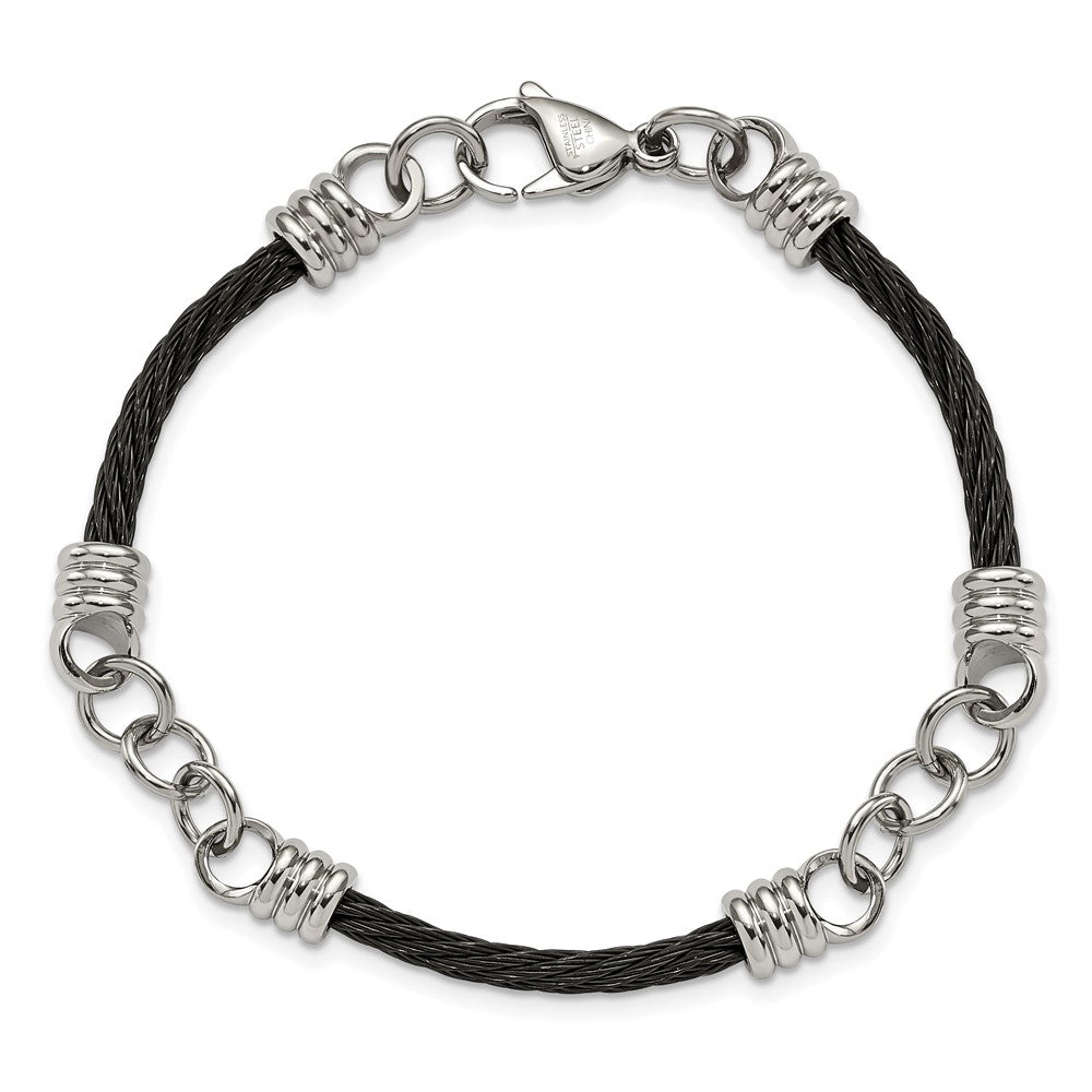 Stainless Steel Chisel Polished Black Ip-Plated Cable 9 Inch Bracelet