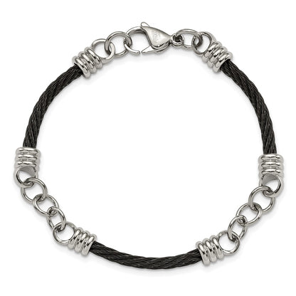 Stainless Steel Chisel Polished Black Ip-Plated Cable 9 Inch Bracelet