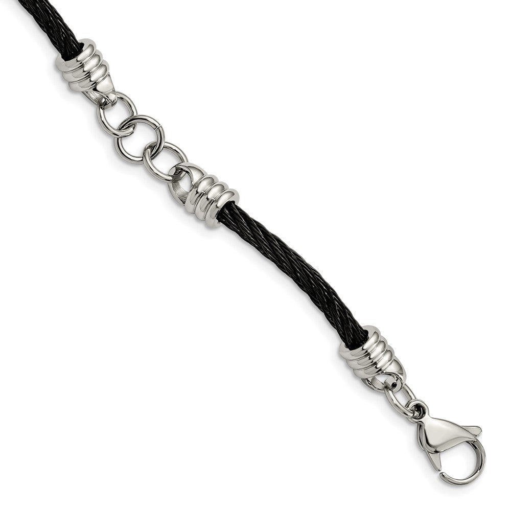 Stainless Steel Chisel Polished Black Ip-Plated Cable 9 Inch Bracelet