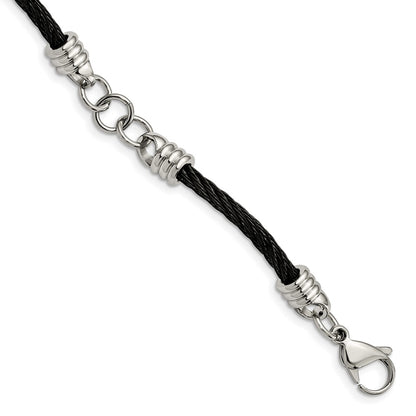 Stainless Steel Chisel Polished Black Ip-Plated Cable 9 Inch Bracelet
