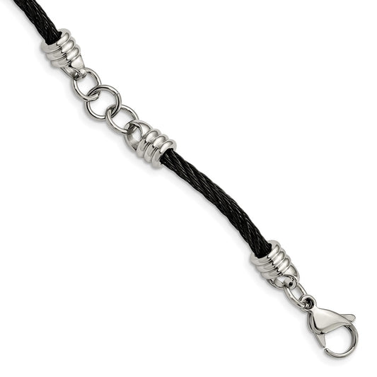 Stainless Steel Chisel Polished Black Ip-Plated Cable 9 Inch Bracelet