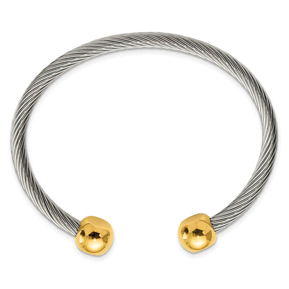 Stainless Steel Chisek Polished Yellow Ip-Plated Cuff Bangle