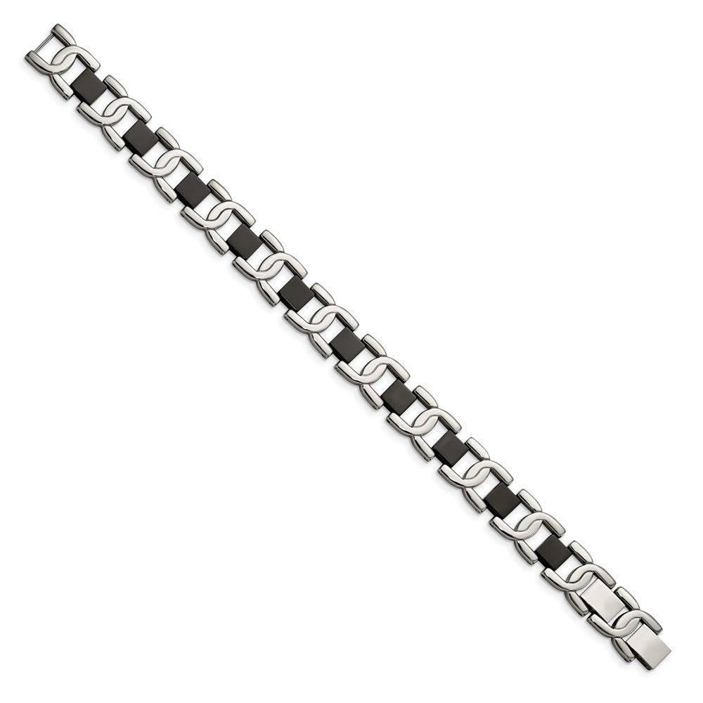 Stainless Steel Chisel Polished Black Ip-Plated 8 Inch Fancy Link Bracelet