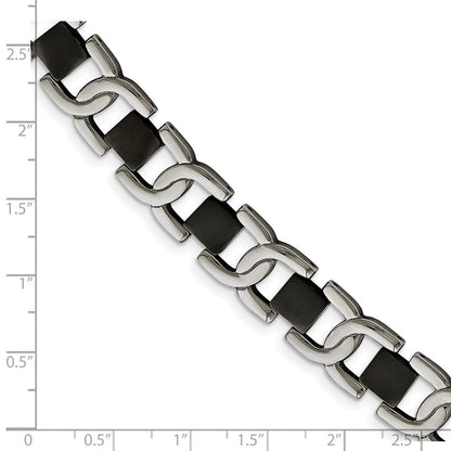 Stainless Steel Chisel Polished Black Ip-Plated 8 Inch Fancy Link Bracelet