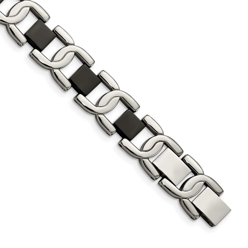 Stainless Steel Chisel Polished Black Ip-Plated 8 Inch Fancy Link Bracelet