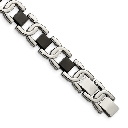 Stainless Steel Chisel Polished Black Ip-Plated 8 Inch Fancy Link Bracelet