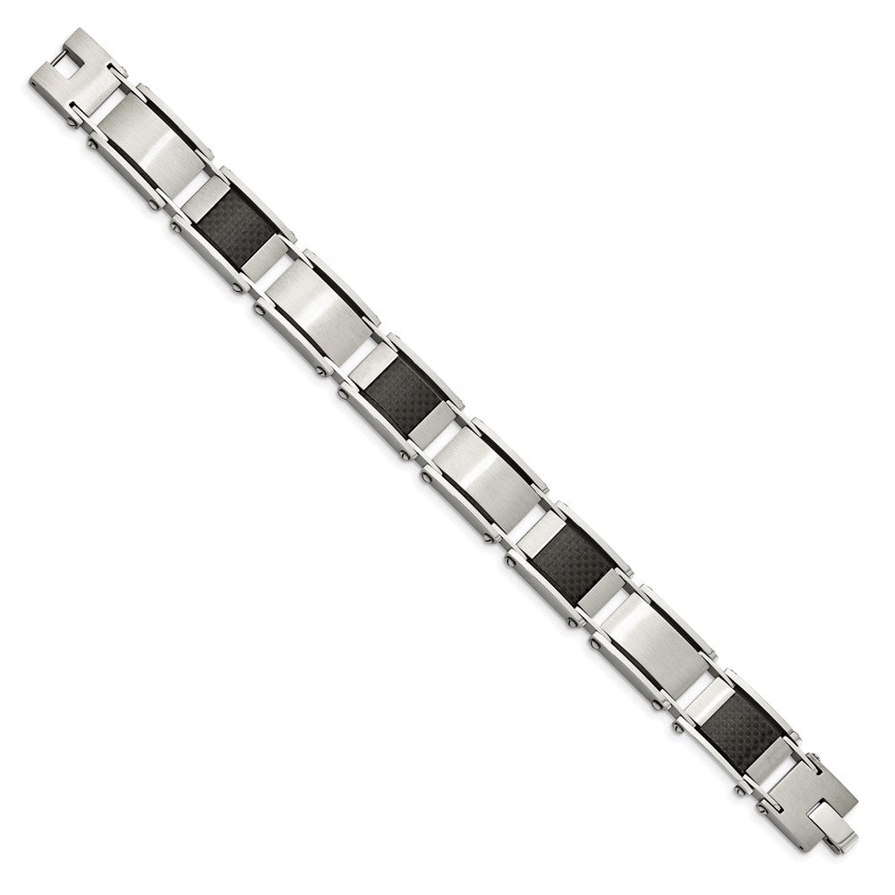 9 Inch Chisel Stainless Steel Brushed And Polished With Black Carbon Fiber Inlay 8.75 Link Bracelet
