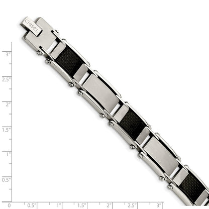 9 Inch Chisel Stainless Steel Brushed And Polished With Black Carbon Fiber Inlay 8.75 Link Bracelet