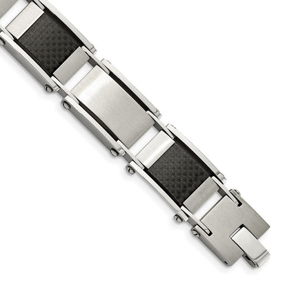 9 Inch Chisel Stainless Steel Brushed And Polished With Black Carbon Fiber Inlay 8.75 Link Bracelet