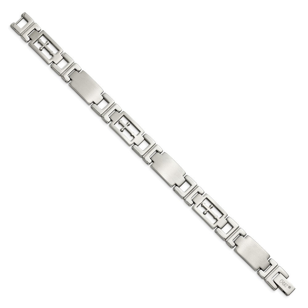 8.5 Inch Chisel Stainless Steel Brushed And Polished Cross 8.25 Link Bracelet