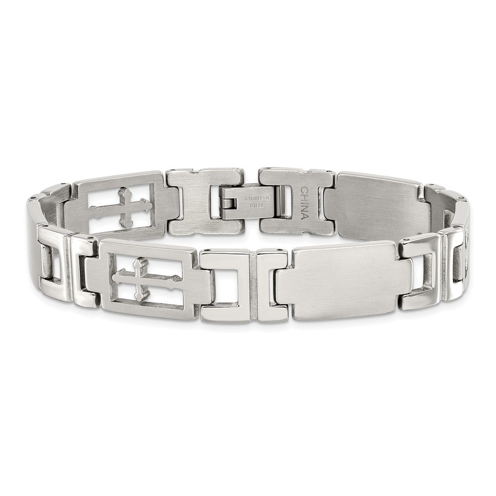 8.5 Inch Chisel Stainless Steel Brushed And Polished Cross 8.25 Link Bracelet