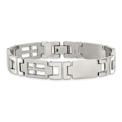 8.5 Inch Chisel Stainless Steel Brushed And Polished Cross 8.25 Link Bracelet