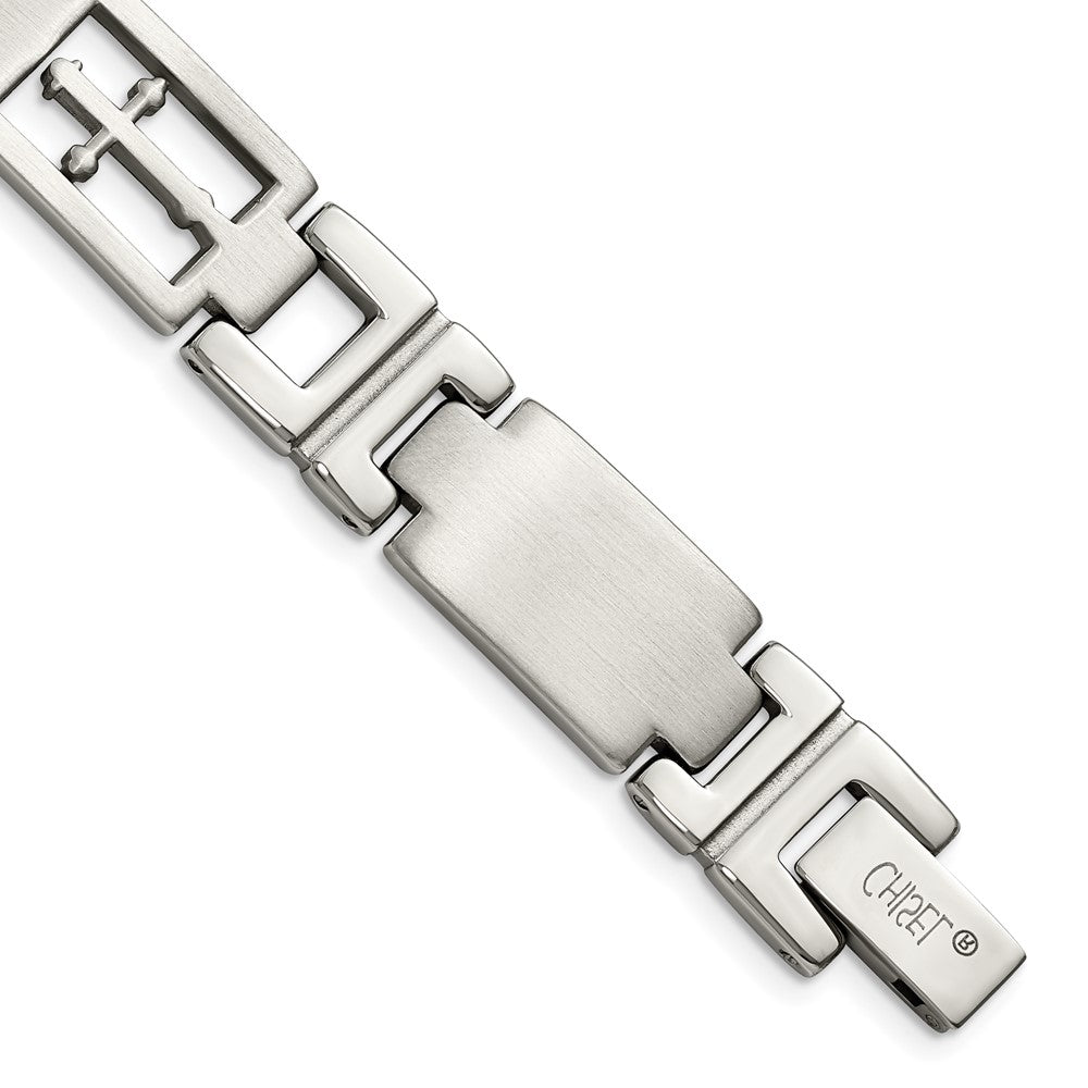 8.5 Inch Chisel Stainless Steel Brushed And Polished Cross 8.25 Link Bracelet