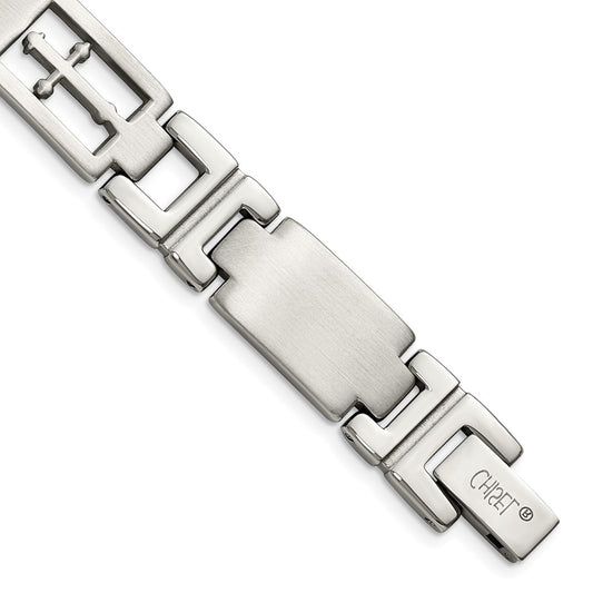 8.5 Inch Chisel Stainless Steel Brushed And Polished Cross 8.25 Link Bracelet
