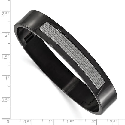 7 Inch Stainless Steel Black Ip-Plated Grey Carbon Fiber Hinged Bracelet