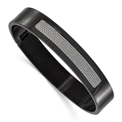7 Inch Stainless Steel Black Ip-Plated Grey Carbon Fiber Hinged Bracelet