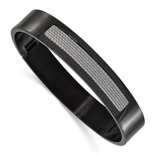 7 Inch Stainless Steel Black Ip-Plated Grey Carbon Fiber Hinged Bracelet