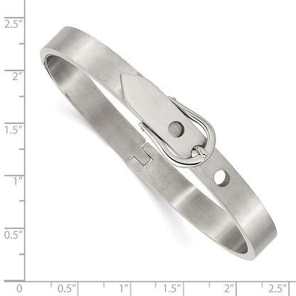 Stainless Steel Chisel Brushed And Polished Belt Hinged Bracelet