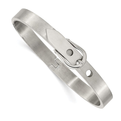 Stainless Steel Chisel Brushed And Polished Belt Hinged Bracelet