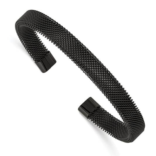 Stainless Steel Polished Black Ip-Plated Wire Mesh 8mm Cuff Bangle
