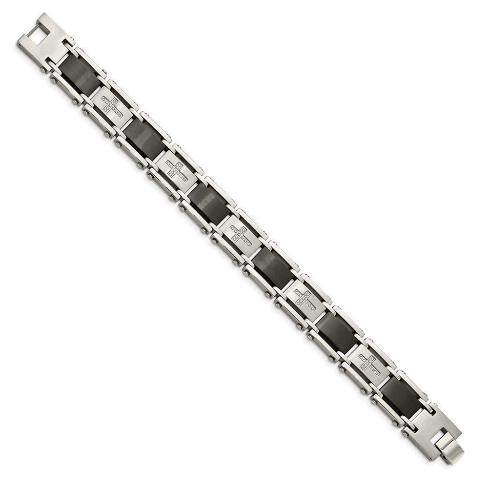 Stainless Steel Chisel Brushed And Polished Black Ip-Plated With 1/4 Carat Diamond 8.75 Inch Bracelet