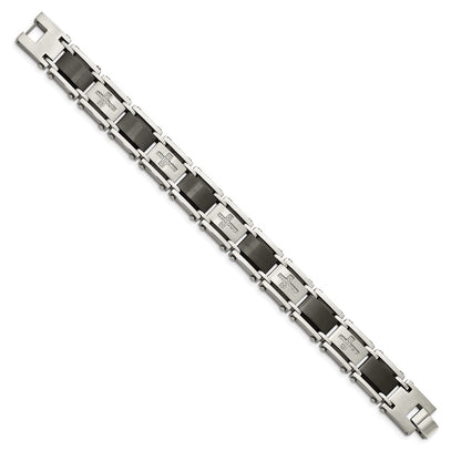 Stainless Steel Chisel Brushed And Polished Black Ip-Plated With 1/4 Carat Diamond 8.75 Inch Bracelet